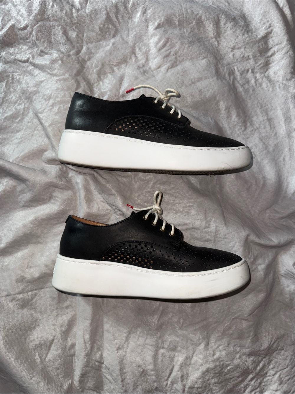 Men's Black Leather Derby Sneakers with White Platform Sole
